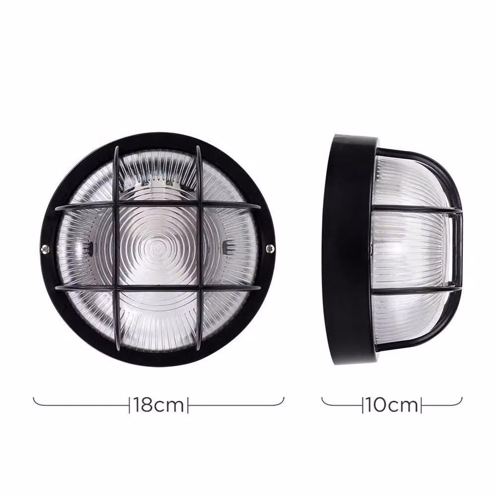 EONLION IP44 Round Black Outdoor Garden Exterior Security Bulkhead Wall Light with Glass and Plastic Housing – 2