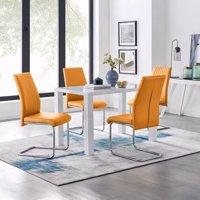 FurnitureboxUK Pivero Rectangular Dining Table and 4 Lorenzo Chairs Set in Yellow