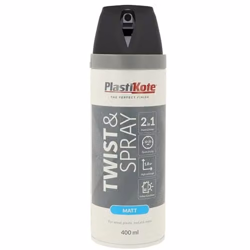 Plasti-kote Premium Quick Drying Matt Black Spray Paint, 400 ml