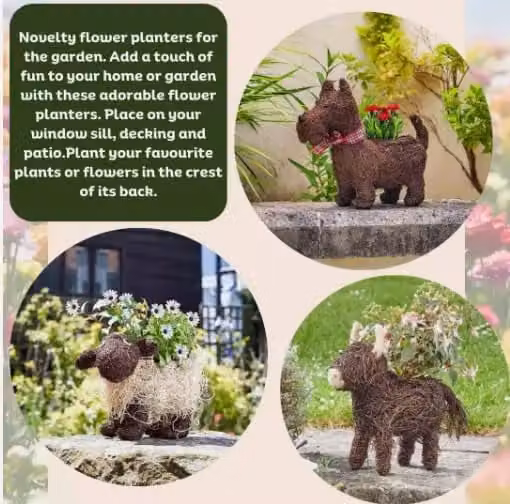 Marco Paul 3pc Rattan Sheep Flower Planter Set in Beige – 5