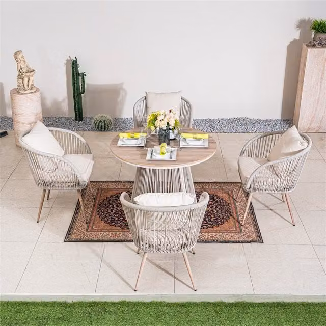 Abrihome 4-Seater Round Polyrattan Garden Dining Set in Grey
