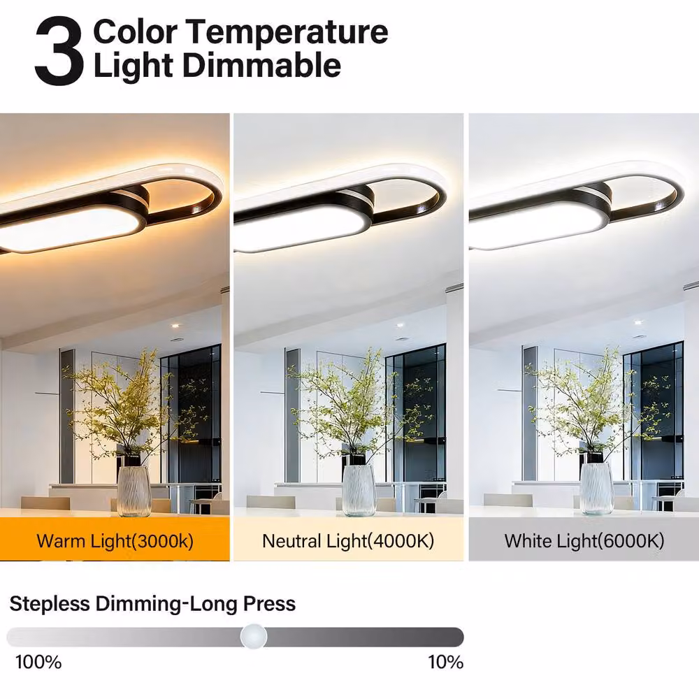 INMTFEI Modern Black Oval LED Ceiling Light, Dimmable and Adjustable Flush Mount Lamp – 3