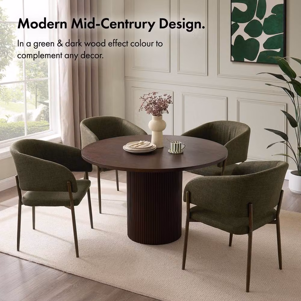 VonHaus Oxford Set of 6 Upholstered Dining Chairs in Green with Dark Wood Effect Legs – 3