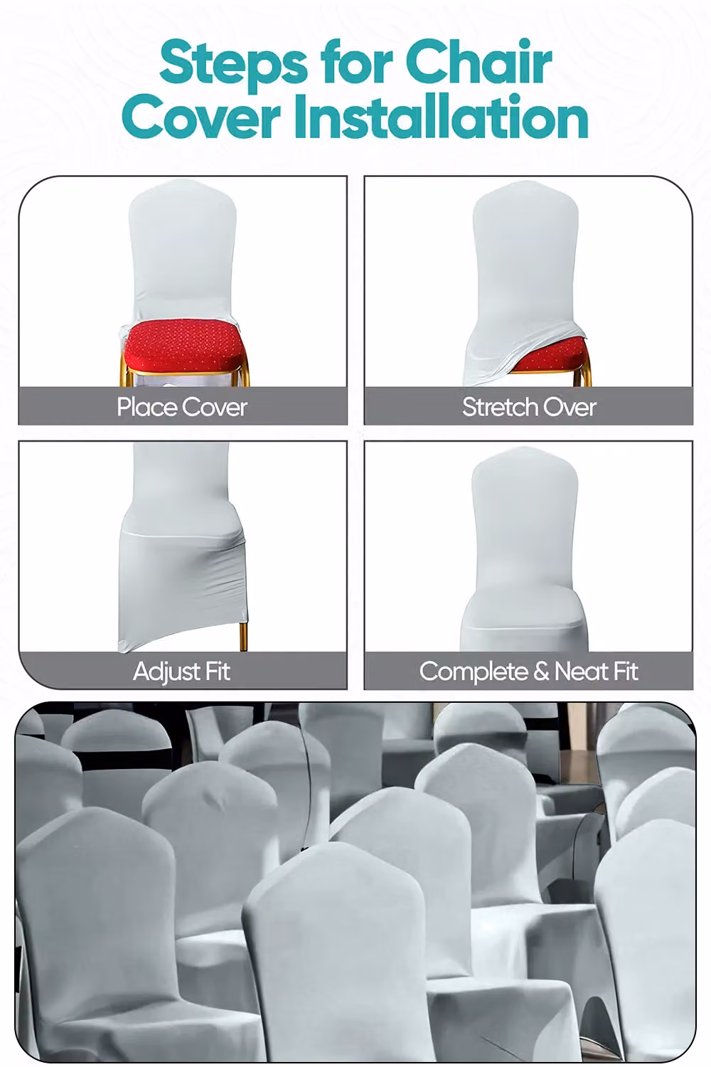 Neel Blue Spandex Arched Front Dining Chair Slipcovers in Silver, Stretchable and Washable Fabric – 2