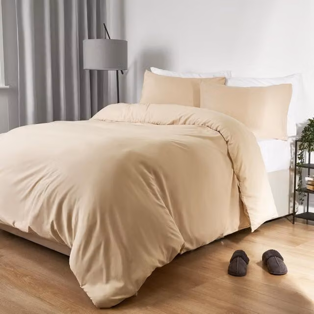 Brentfords Yellow Washed Linen Look Microfibre Duvet Cover Set with 3 Pillowcases, W: 140 cm, L: 200 cm