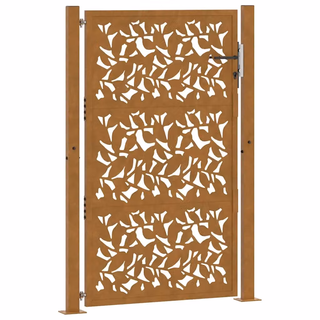 Berkfield Home Garden Gate in Brown Weathering Steel with Leaf Design, W: 105 cm, H: 155 cm – 2