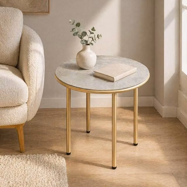 STILVORA Modern Coffee Table with Tempered Glass Top and Metal Base in Beige, W/D/H: 60 x 60 x 60 cm