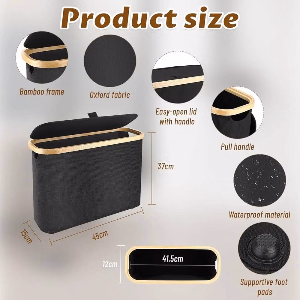 VOGREX Black Bamboo Lidded Toilet Paper Storage Basket with Handles for Bathroom – 2