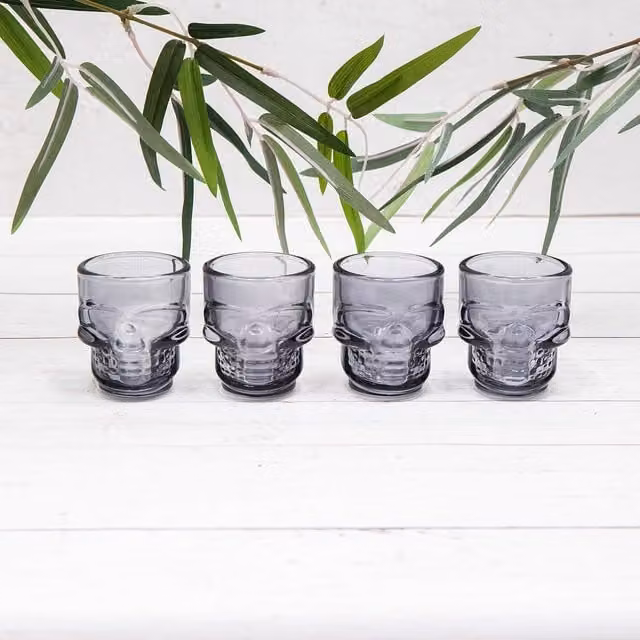 Annibells Set of 4 Smoked Grey Skull Shot Glasses