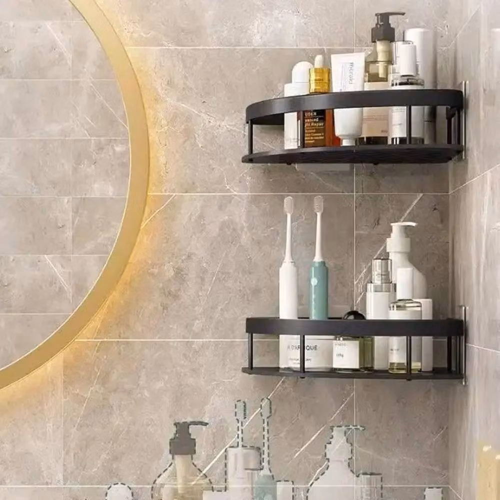 FLAVORA 2-Piece Black Corner Shower Rack and Bathroom Storage Shelf Set – 4