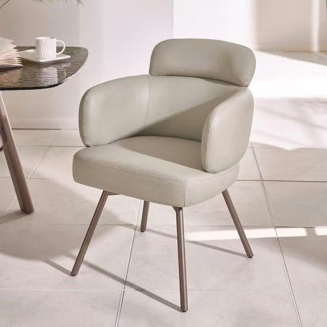 Julian Bowen Callisto Set of 2 Faux Leather Swivel Dining Chairs in Taupe and Brushed Bronze