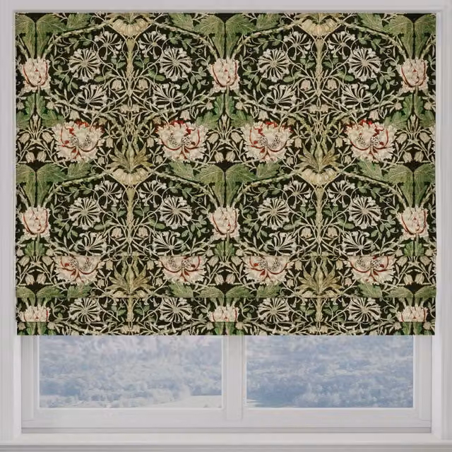 William Morris Honey Suckle Made to Measure Blackout Roman Blind in Green Floral Design
