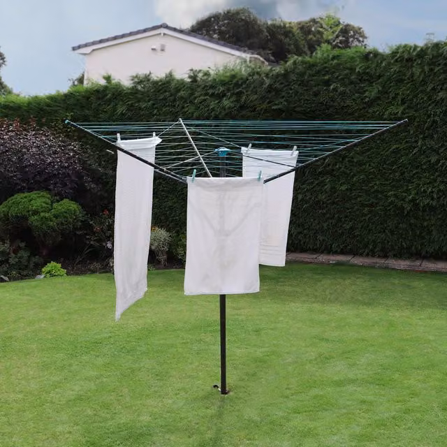 JVL 3 Arm Powder Coated Steel Rotary Airer with 45m Drying Space in Grey – 3