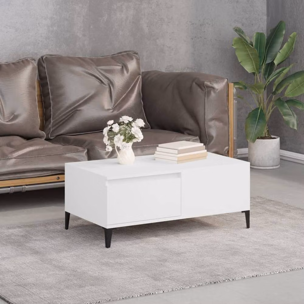 Berkfield Home White Rectangular Coffee Table in Engineered Wood W/D/H: 90 x 50 x 36.5 cm – 2