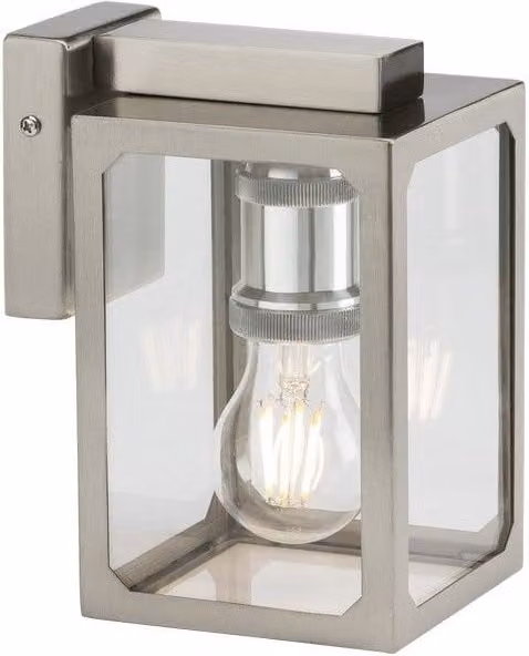 Netlighting E27 Wall Lantern in Brushed Chrome and Grey with Transparent Glass