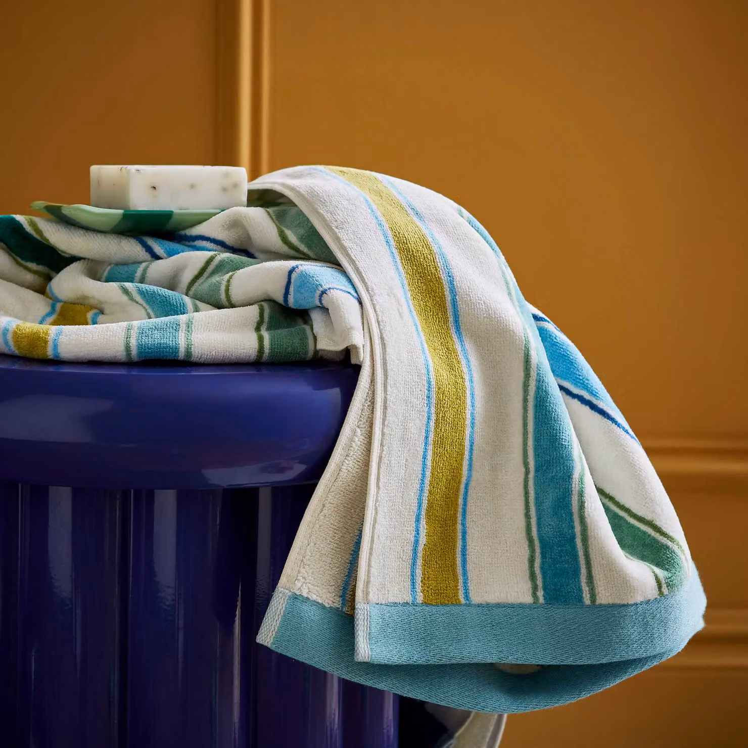 Land & Shore Striped Cotton Bath Towel in Green, Blue and Multicolour – 2