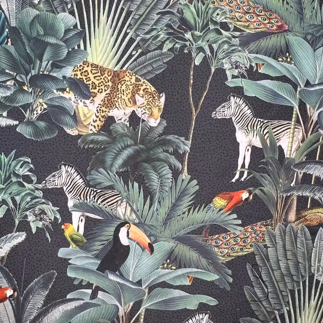 Terrys Royal Palm Outdoor UV Water Resistant Printed Fabric in Grey and Multicolour