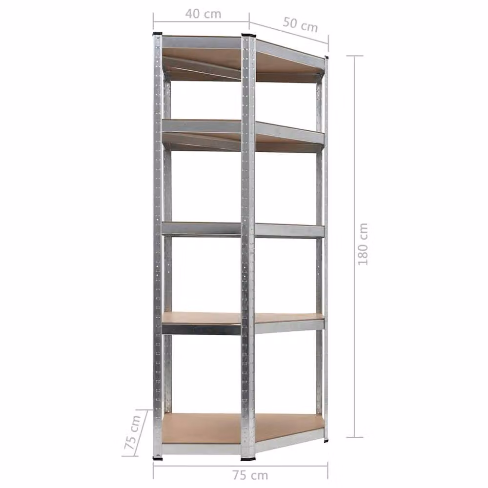 Berkfield Home Silver Storage Shelf with Adjustable Shelves, Steel and MDF, W/D/H: 75 x 75 x 180 cm – 6