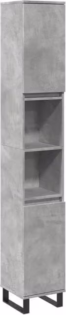 Berkfield Home Industrial Grey Bathroom Cabinet with Hinged Doors and Open Shelf, W/D/H: 30 x 30 x 190 cm