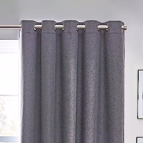 Furn Dawn Blackout Eyelet Curtains, Thermal Insulating Polyester Pair in Black/Grey, Width: 117 cm, Drop: 137 cm – 2