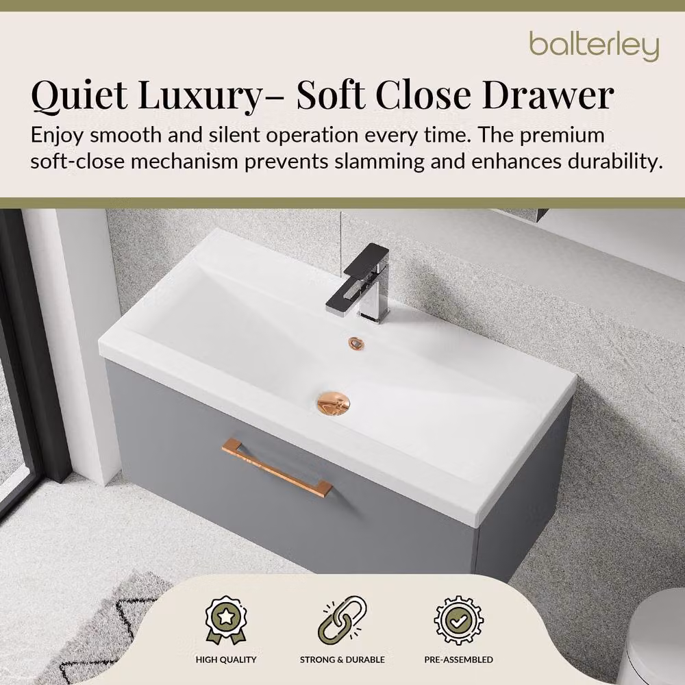 Balterley 800mm Wall Hung 1 Drawer Vanity Basin Unit in Satin Grey with Copper Handle – 3