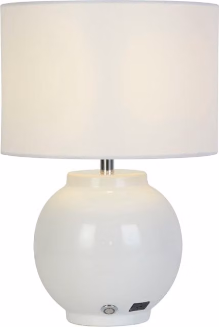 Lighting Collection Rechargeable White Ceramic Table Lamp