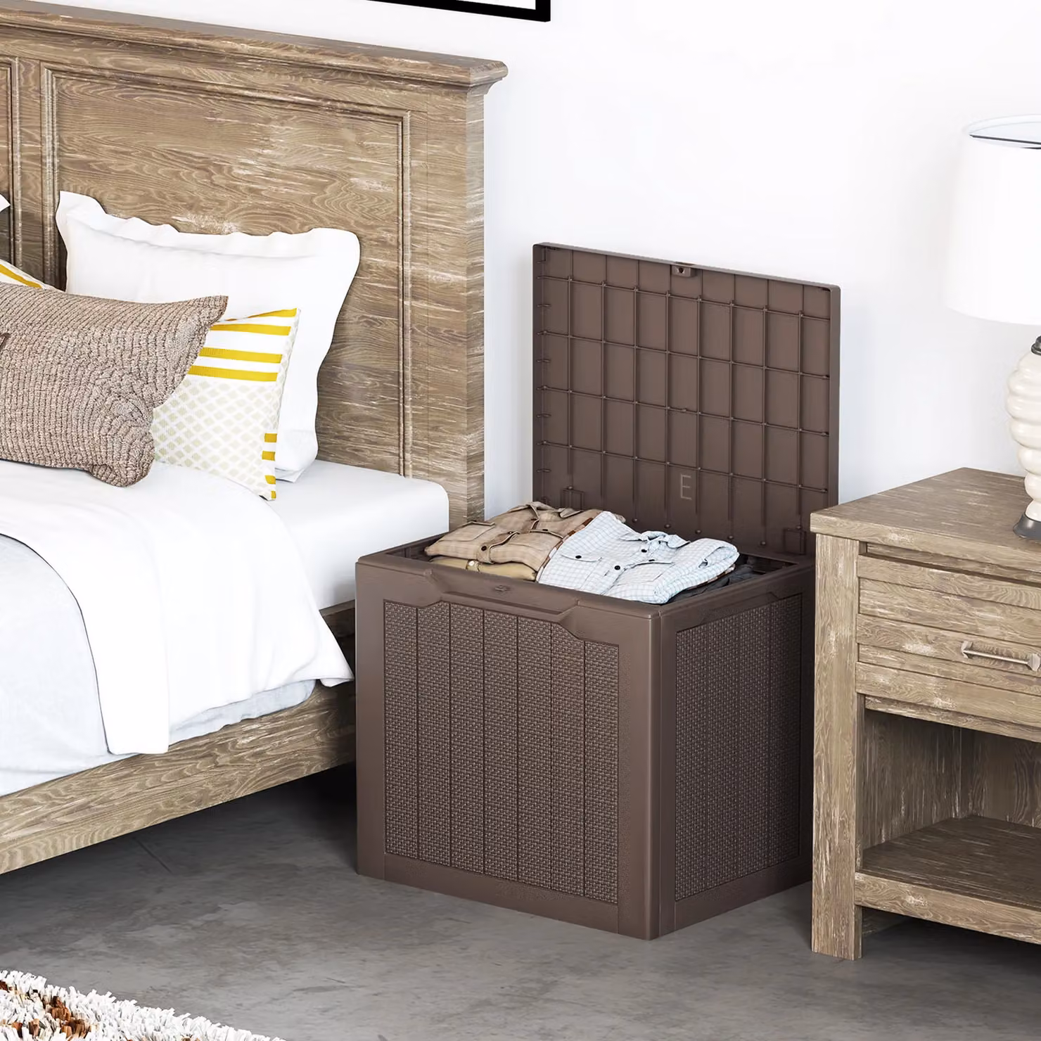 Costway 96L Outdoor Storage Deck Box with Lockable Lid in Brown – 5