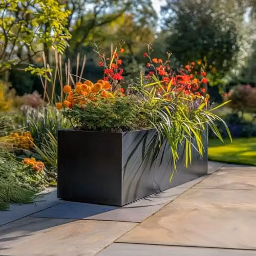 Tulipy Galvanised Steel Trough Planter, Black, L100 x W40 x H40 cm – 3