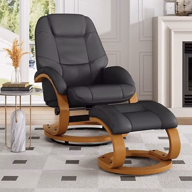 Livingandhome Ergonomic Reclining Office Chair with Footrest in Black Synthetic Leather
