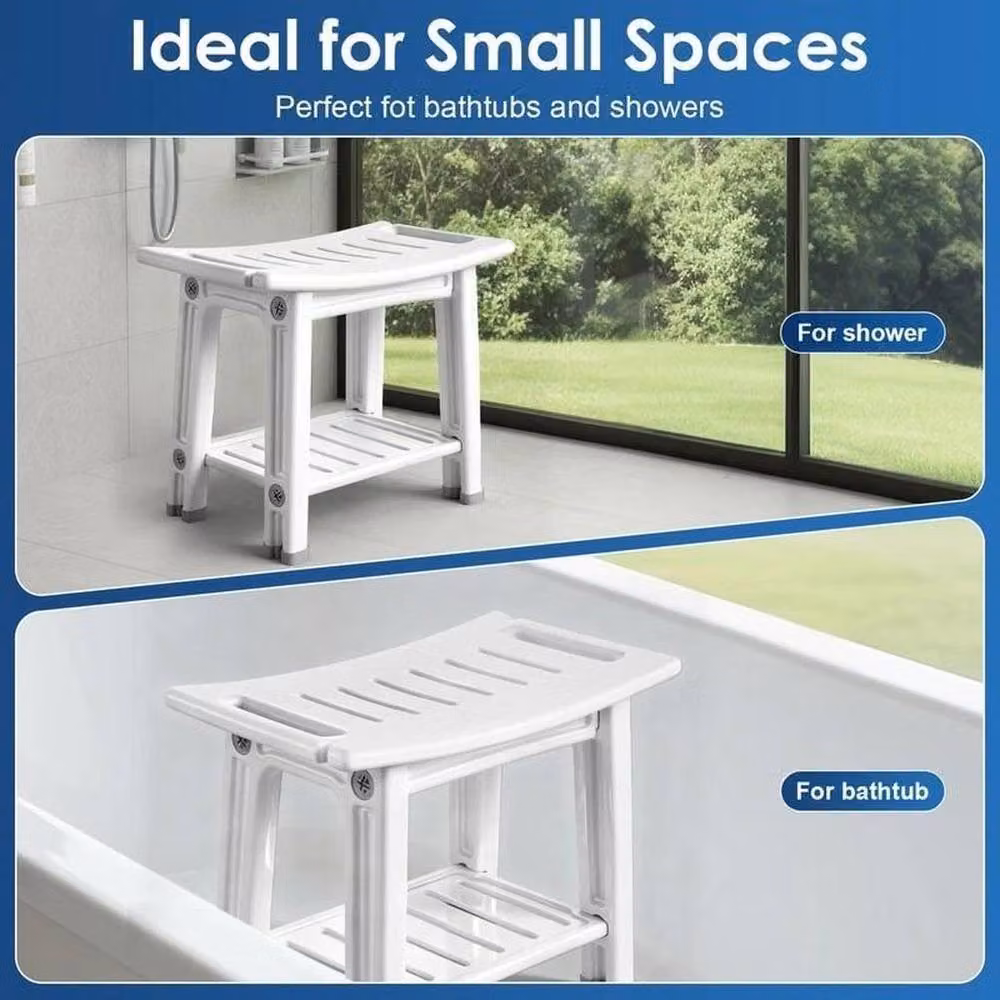 Kelvenix 2-Tier Portable White Plastic Bath Chair and Shower Stool – 3