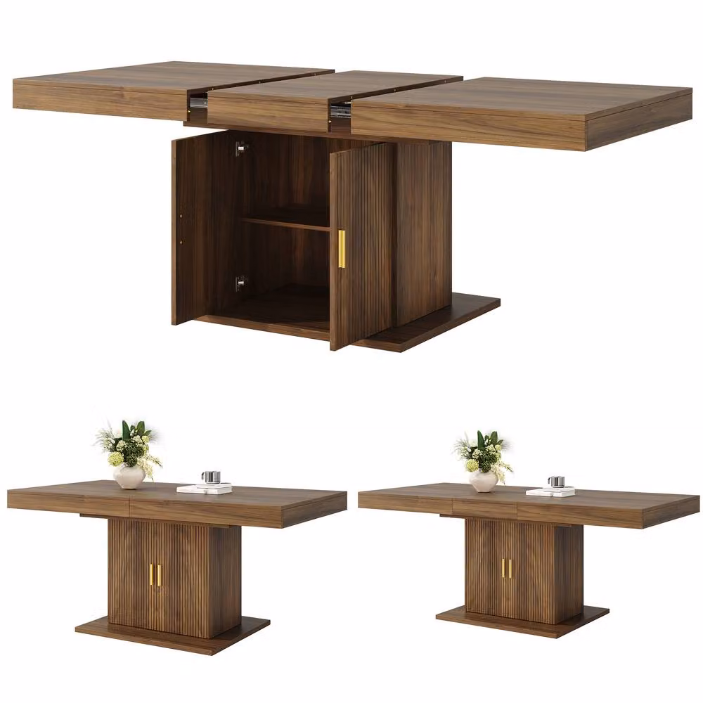 Matteo Modern Extendable Rectangular Dining Table with Storage in Walnut – 4