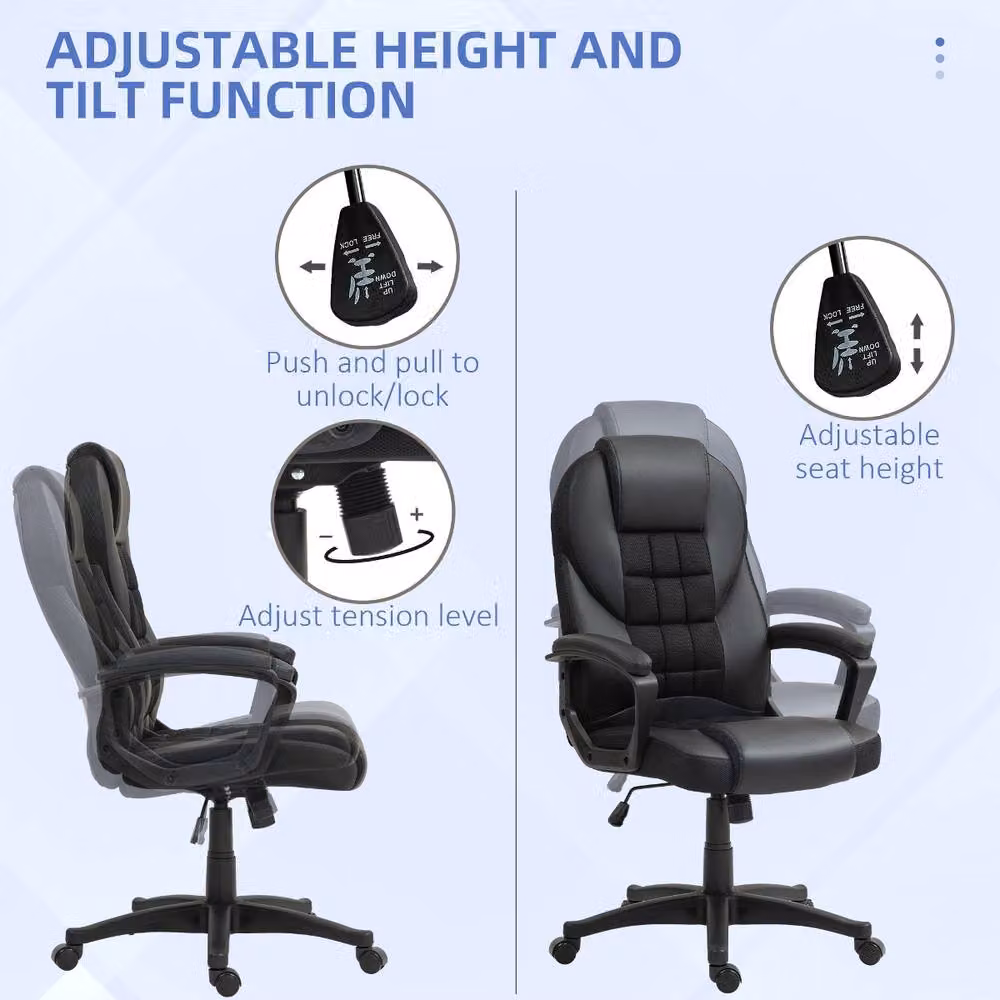 Rolipo Modern Faux Leather Task Chair in Black with Armrests and Castors – 5