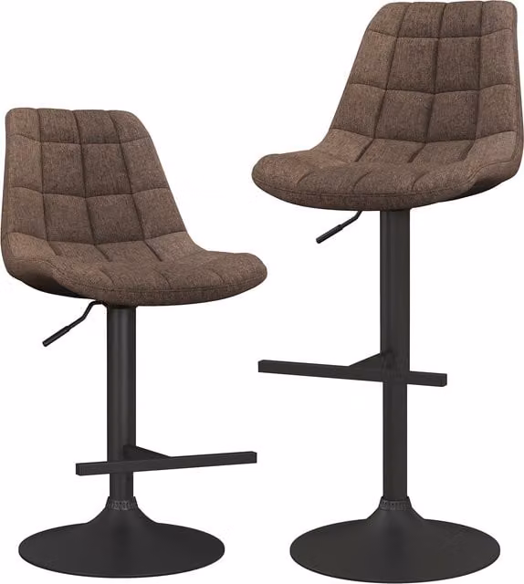 Costway Set of 2 Modern Brown Fabric Upholstered Counter Dining Chairs with 360 Degree Swivel Metal Frame
