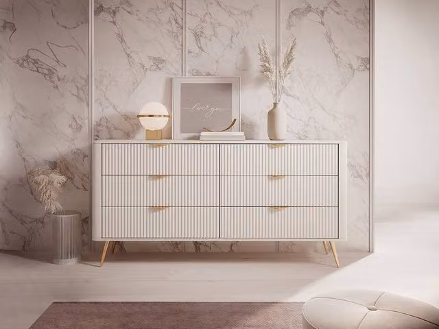 Vente-unique ELONARIA 6-Drawer Chest in Beige and Gold