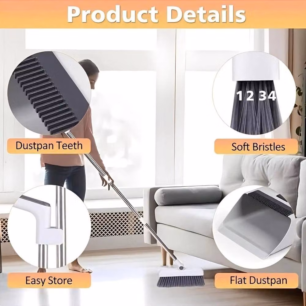 PAWNORA 3 in 1 Broom and Dustpan Combo Set in White and Grey – 4