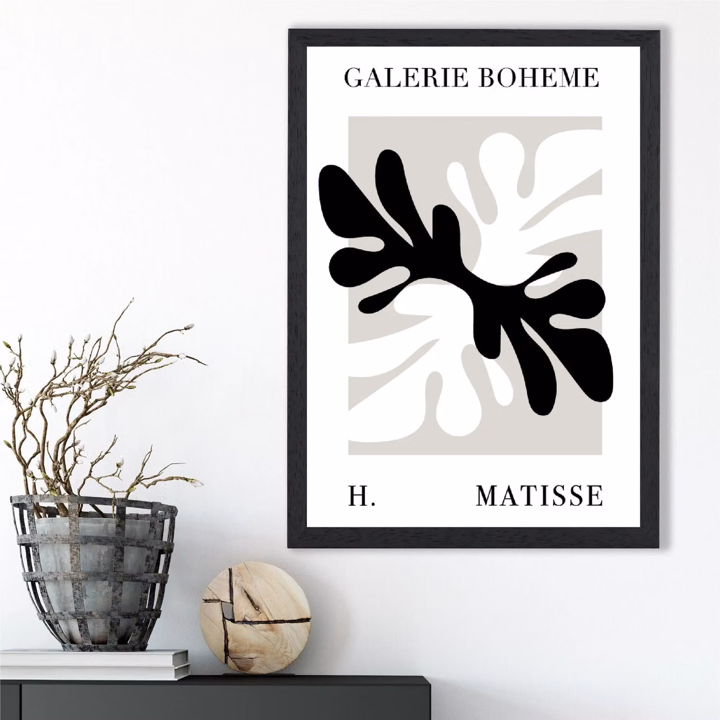 ARTZE Matisse Floral Cutout Bohemian Framed Print in Beige and Black – 2