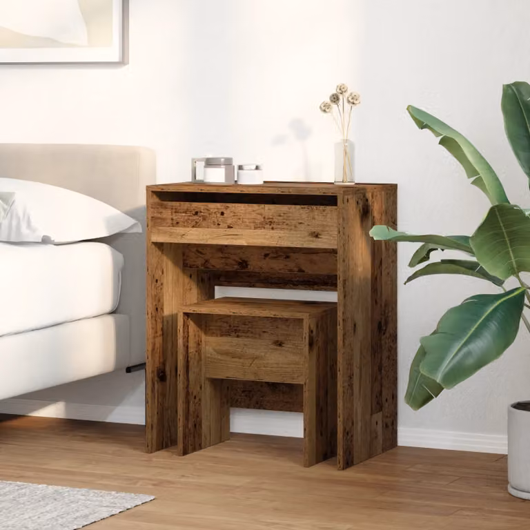 Berkfield Home Rustic Dressing Table with Mirror in Brown Old Wood