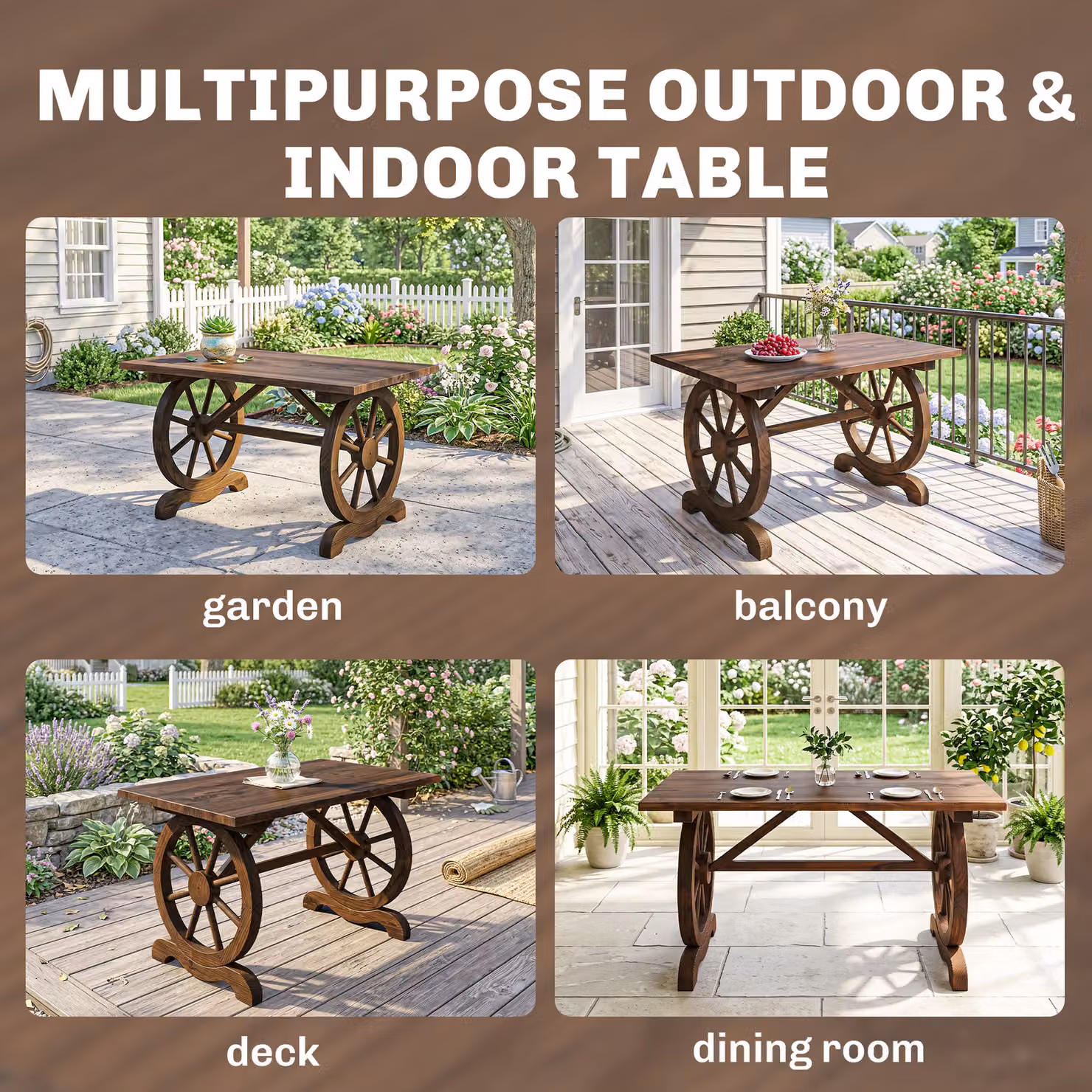 Outsunny Rectangular Rustic Brown Patio Coffee Table in Water-Resistant Natural Fir Wood – 4