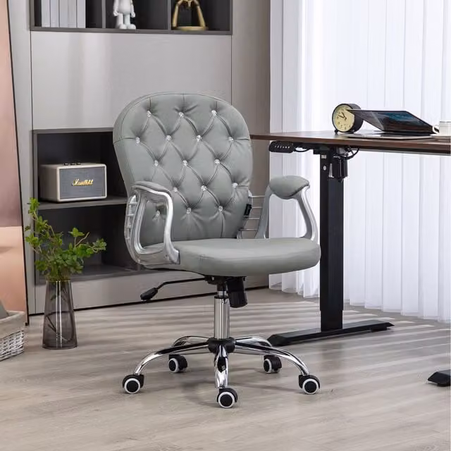 Vinsetto Luxury Grey Velvet Ergonomic Swivel Home Office Chair with Armrests and Castors