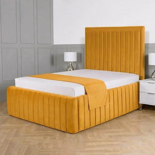 Living Comfort Bedz Saint Germain Single Upholstered Velvet Gas Lift Storage Bed in Yellow, W/D/H: 90 x 200 cm