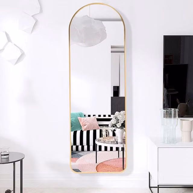 Livingandhome Arched Full Length Wall Mirror in Gold