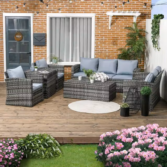 Outsunny 6-Piece Modern Grey Rattan and Metal Patio Sofa Set