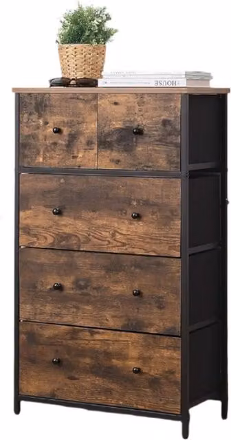 Modcraft Fabric Chest of Drawers with 5 Storage Compartments in Brown and Black