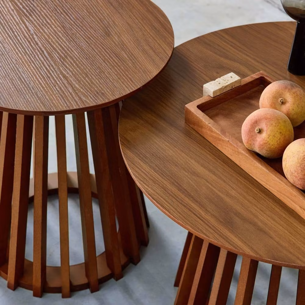 sweeek Pair of Round Modern Wooden Coffee Tables in Brown – 4