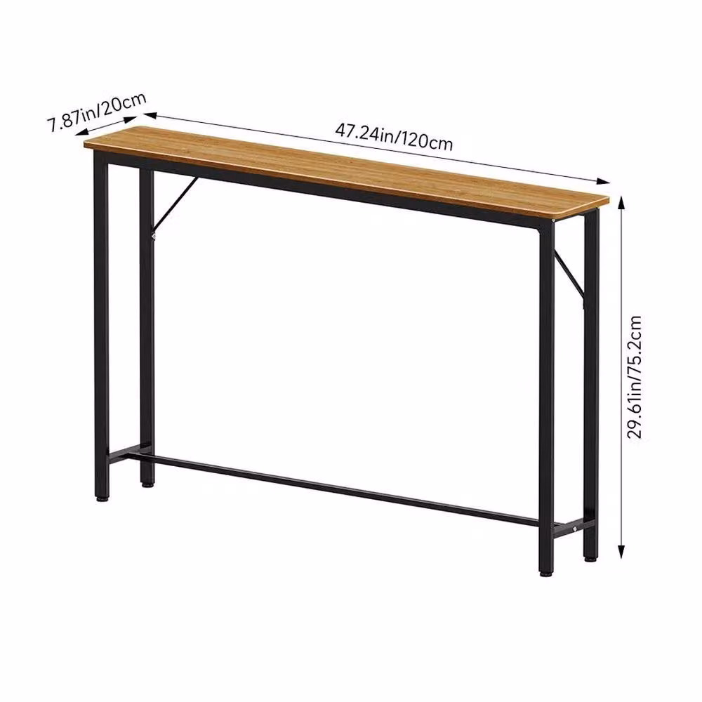 PAWNORA Industrial 1-Tier Console Table with Black Metal Frame and Brown MDF Top – 2