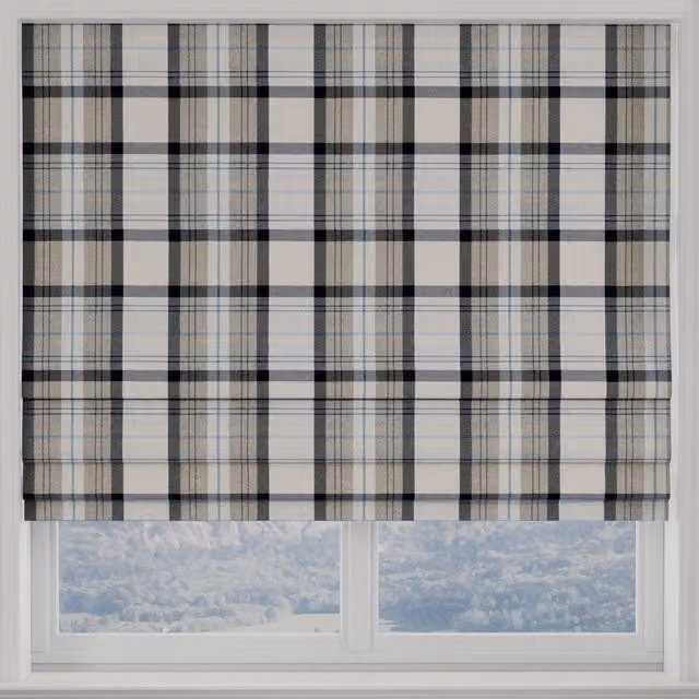 Terrys Highland Check Made to Measure Blackout Roman Blind in Blue, Grey and Black