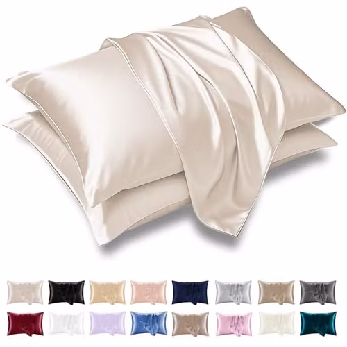 Grace Satin Silk Pillowcases 4 Pack in Beige with Envelope Closure