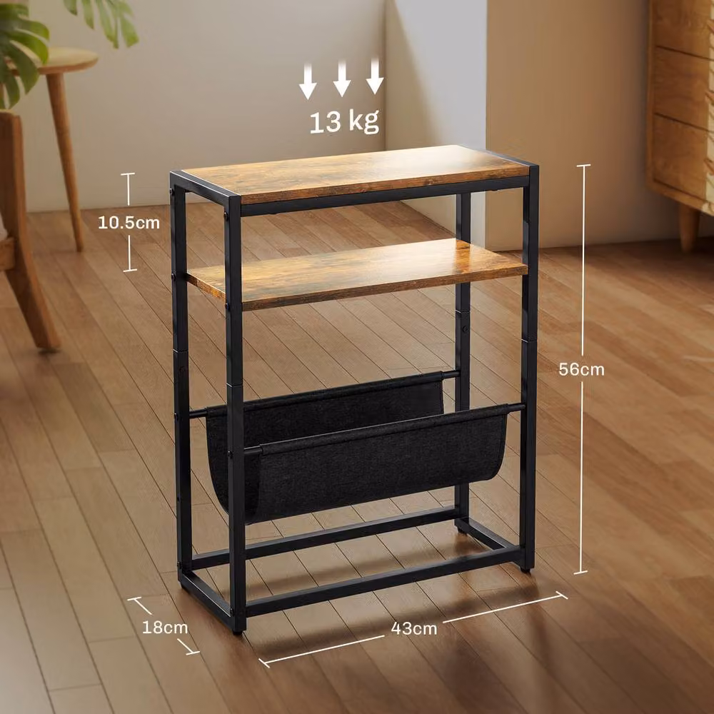 STILVORA Industrial Side Table with 3-Tier Storage in Brown and Black – 4