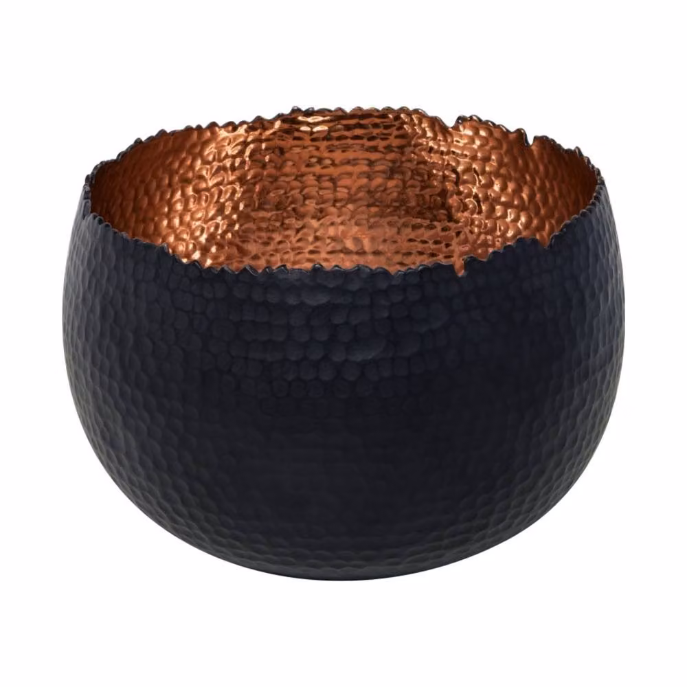Ivyline Hammered Metal Bowl in Black and Copper, H: 21 cm, D: 30 cm – 2