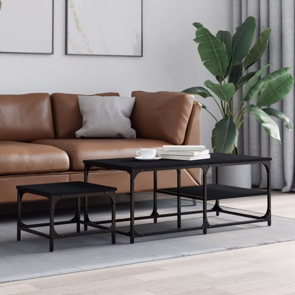 Berkfield Home Nesting Coffee Tables, 2 Piece Set in Black Engineered Wood – 2
